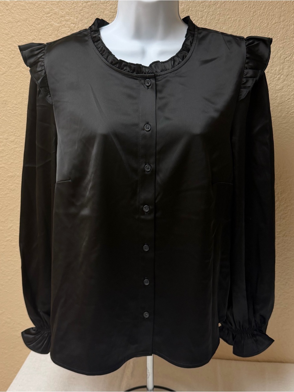 4/$20 89th & Madison Black Ruffle-Trim Button Down Blouse